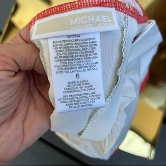 Michael Kors Orange Solids Logo Gold Chain One-Piece Swimsuit Women’s Size 6 - Picture 11 of 12